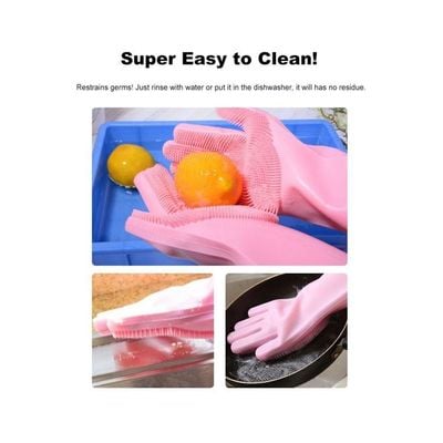 Pair Of 2 Magic Silicone Dish Washing Gloves Set Rose Red 16centimeter