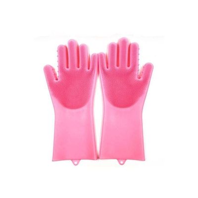 Waterproof Silicone Dishwashing Gloves Pink 34x13centimeter