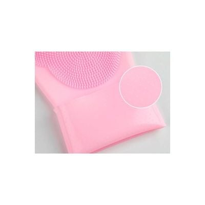 Waterproof Silicone Dishwashing Gloves Pink 34x13centimeter