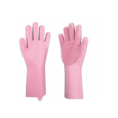2-Piece Magic Silicone Scrubbing Gloves Set Pink One Size