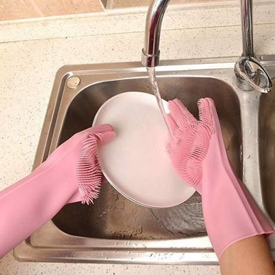 2-Piece Magic Silicone Scrubbing Gloves Set Pink One Size