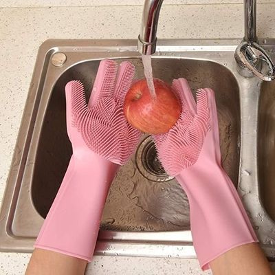 2-Piece Magic Silicone Scrubbing Gloves Set Pink One Size