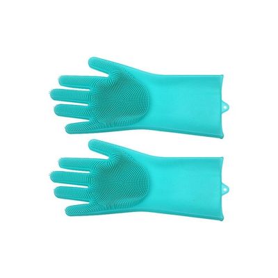 2-Piece Reusable Waterproof Dishwashing Gloves Blue 15x10x6centimeter