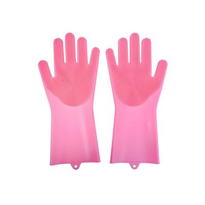 Silicone Dish Washing Scrubber Gloves Rose