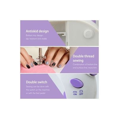 Portable Dual Speed Mini Sewing Machine H32520-UK White/Purple