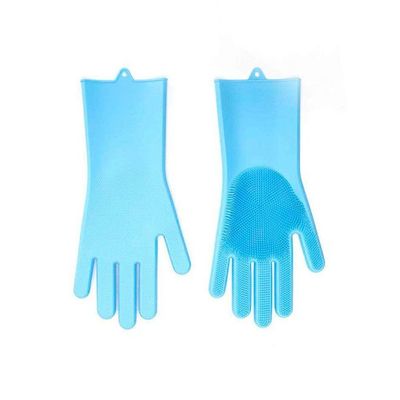 Magic Silicone Gloves With Wash Scrubber Blue 13.6 x 6.1inch