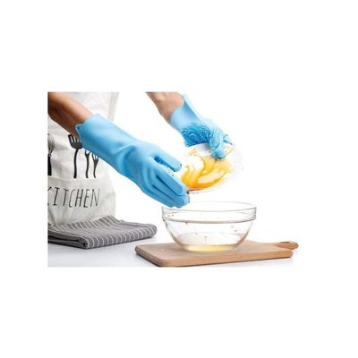 Magic Silicone Gloves With Wash Scrubber Blue 13.6 x 6.1inch