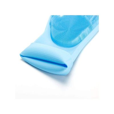 Magic Silicone Gloves With Wash Scrubber Blue 13.6 x 6.1inch