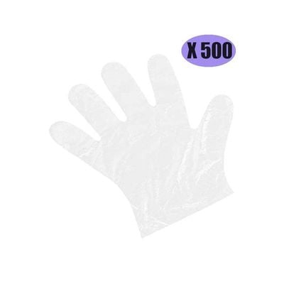 500-Piece Plastic Disposable Gloves Clear 23x26centimeter