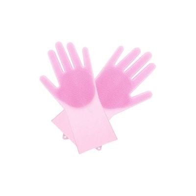 2-Piece Silicone Dishwashing Gloves Pink