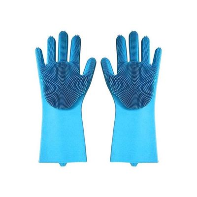 Silicone Dishwashing Scrubbing Gloves Blue 36ƒ”8ƒ”18centimeter