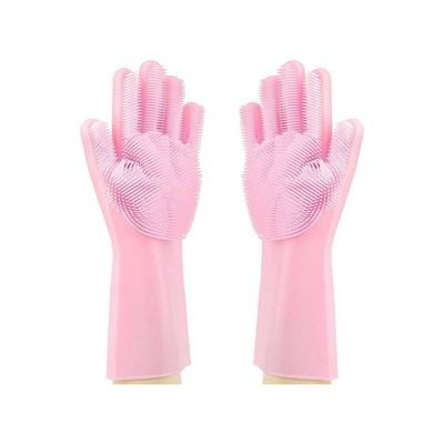 Silicone Scrubbing Gloves Pink 20cm