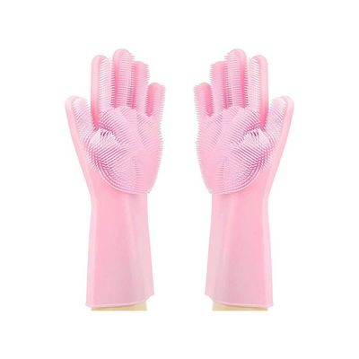 Silicone Scrubbing Gloves Pink 20cm