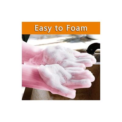 Silicone Scrubbing Gloves Pink 20cm