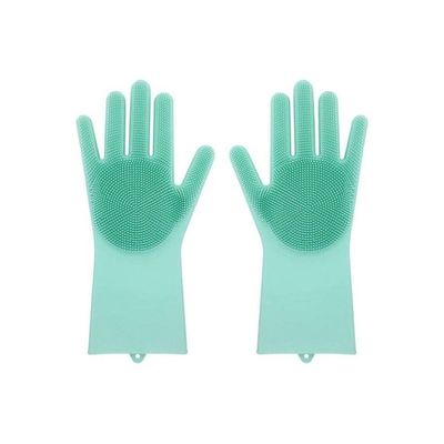 Silicone Cleaning Gloves With Wash Scrubber Green
