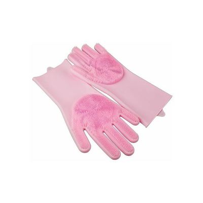 Non slip Waterproof Durable Silicone Dishwashing Gloves Pink One Size