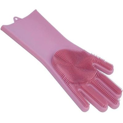 Non slip Waterproof Durable Silicone Dishwashing Gloves Pink One Size