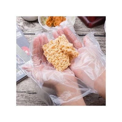 Pair Of 100 Disposable Transparent Food-Grade Gloves Clear