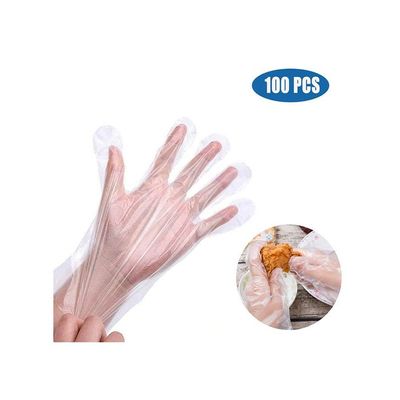 Pair Of 100 Disposable Transparent Food-Grade Gloves Clear