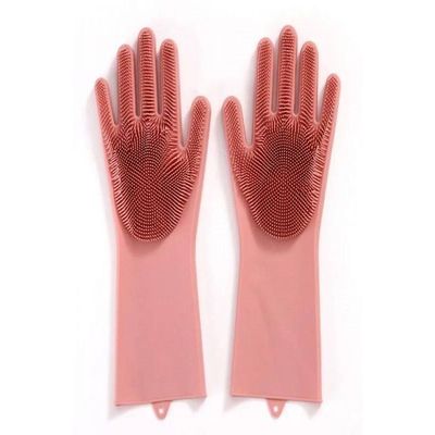 2-Piece Silicone Scrubbing Gloves Set Red