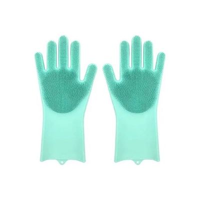 Pair Of Heat-Resistant Silicone Cleaning Gloves Blue