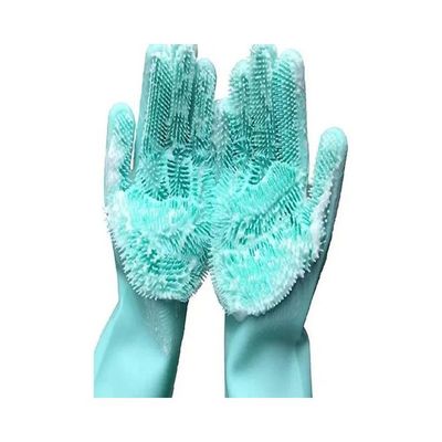 Pair Of Heat-Resistant Silicone Cleaning Gloves Blue