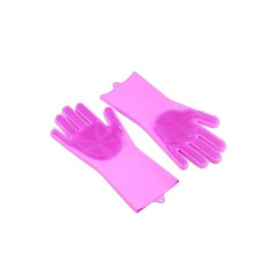 Magic Silicone Gloves With Wash Scrubber Pink 170g