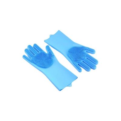 Silicone Gloves With Wash Scrubber Blue