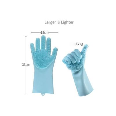 Silicone Washing Scrubber Gloves Blue 13.5x6x1inch