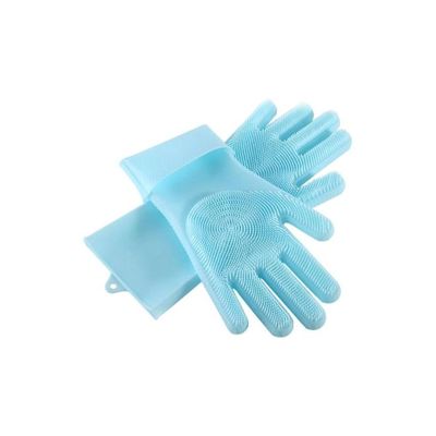 Silicone Washing Scrubber Gloves Blue 13.5x6x1inch