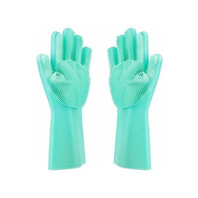 2-Piece Silicone Cleaning Glove Light Green 190g