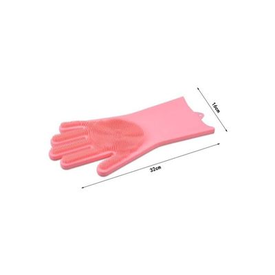 2-Piece Silicone Dishwashing Gloves Pink