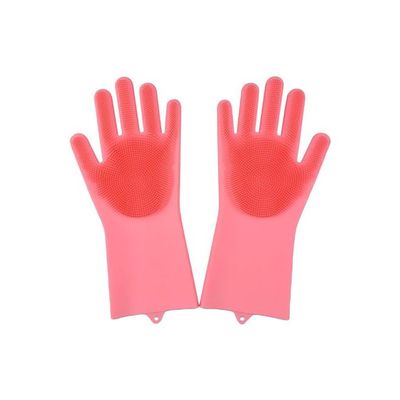 2-Piece Silicone Dishwashing Gloves Pink