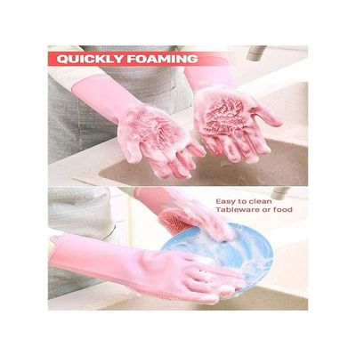 Magic Dishwashing Cleaning Sponge Gloves Pink 300g