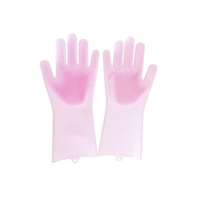 Silicone Cleaning Gloves Pink 14.06x6.50inch