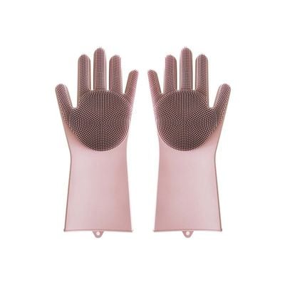 2-Piece Silicone Dishwashing Glove Pink 10centimeter