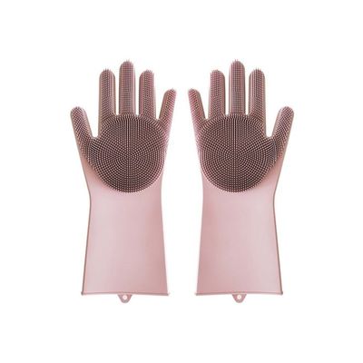 2-Piece Silicone Dishwashing Glove Pink 10centimeter