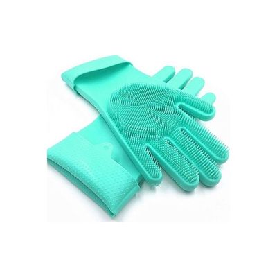 2-Piece Magic Silicone Scrubbing Gloves Light Blue 32x16cm