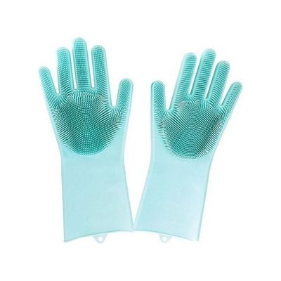 2-Piece Magic Silicone Scrubbing Gloves Blue 3x32.8cm