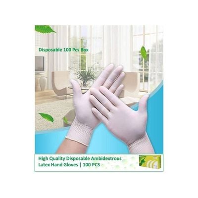 100-Piece Disposable Latex Hand Gloves Medium White