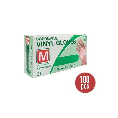 100 Piece Disposable Vinyl Gloves Medium Clear