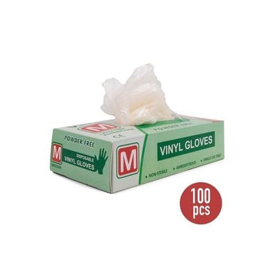 100 Piece Disposable Vinyl Gloves Medium Clear