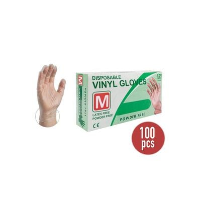 100 Piece Disposable Vinyl Gloves Medium Clear