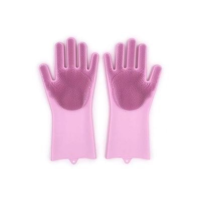 Anti-slip Heat Resistant Cleaning Gloves Pink 34centimeter