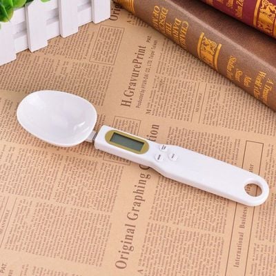 500g/0.1g Energy Saving Large Screen Display Portable Electronic Food  Spoon Scale White