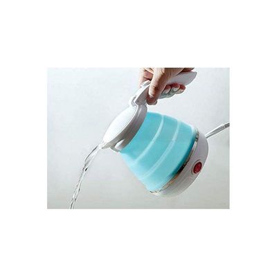 Travel Foldable Electric Kettle Portable Silicone Collapsible Camping Kettle 100-240V Blue 500ml