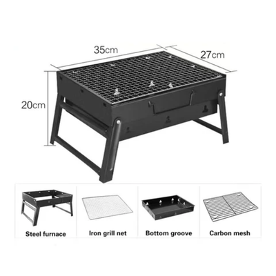 Portable Barbeque Charcoal Grill Black/Silver 35x27.5 Cm