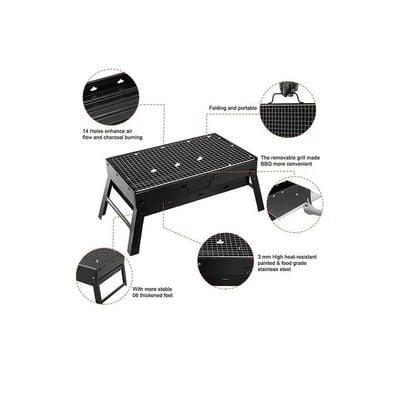 Portable BBQ Charcoal Grill Black 36X10.5X28cm