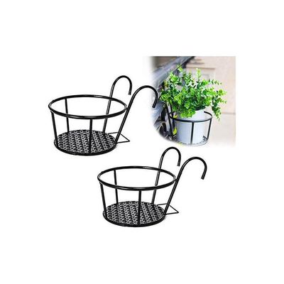 2-Piece Hanging Railing Planter Basket Black