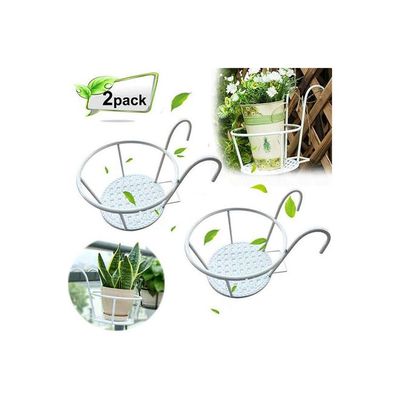 2-Piece Hanging Railing Planter Basket White